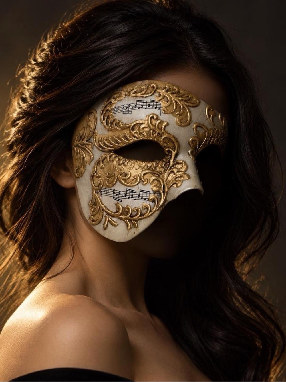 Ivory Gold Musical Note Half-Face Masquerade Mask Phantom